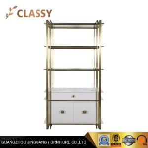 Stylish Metal Frame Side Shelf with Two Drawers