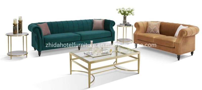 Restaurant Sofa Living Room Furniture Wooden Fabric Hotel Lobby Sofa