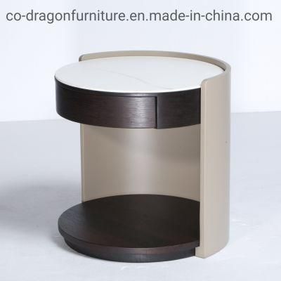 Wooden Round Side Table with Marble Top for Home Furniture