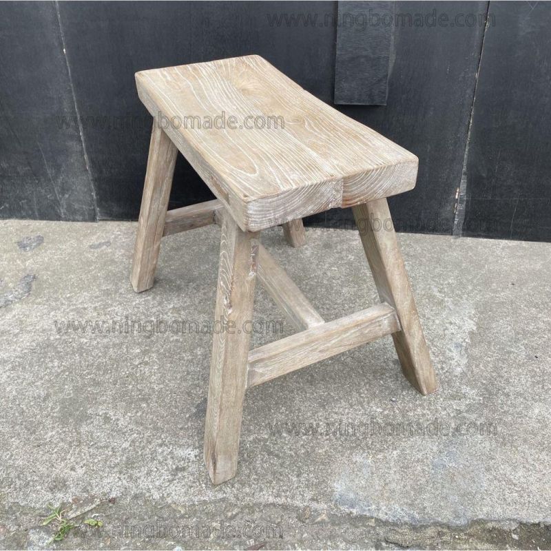 Nordic Retro Vintage Antique Furniture Grey Reclaimed Elm Wood Stool