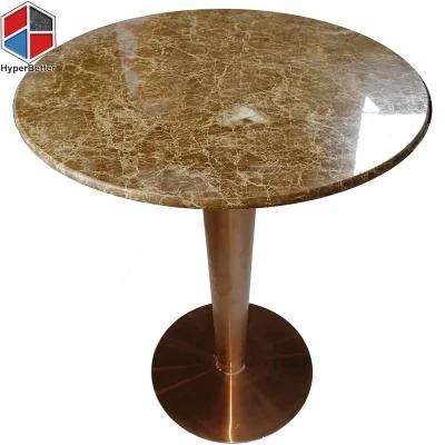 Factory Directly Emperador Light Brown Coffee Table Marble Top Golden Stainless Steel Base