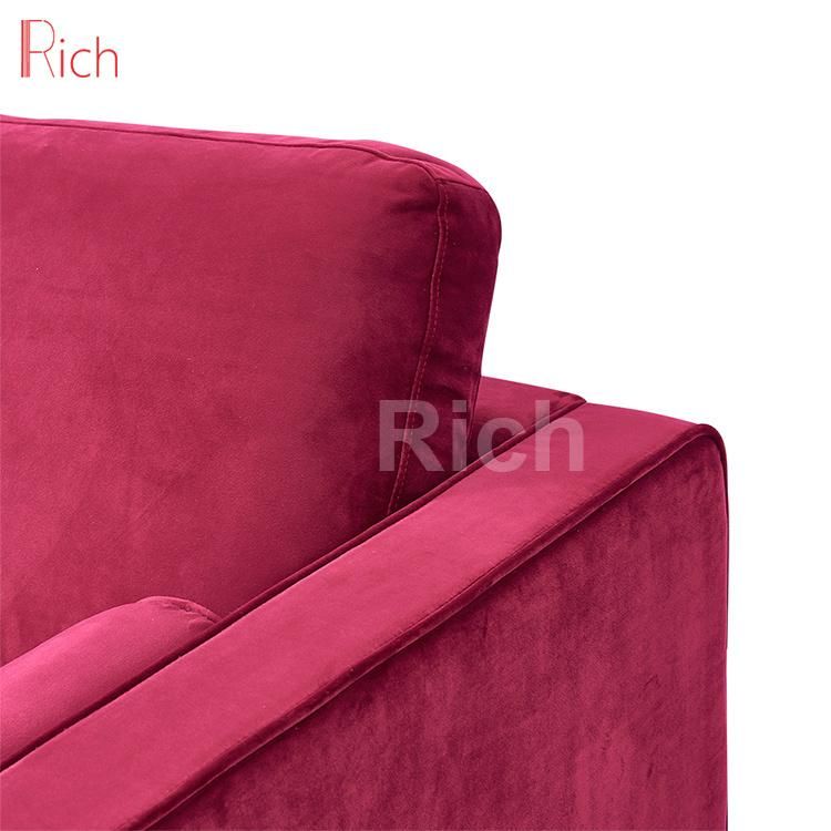 Modern Fabric Canape Home Furniture Single Red Velvet Sofa for Hotel