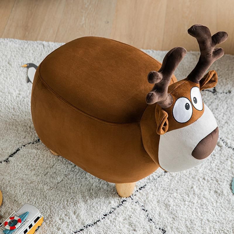 Li&Sung Brown Deer Shaped Natural Wooden Legs Animal Stool