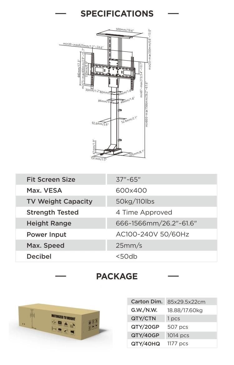 Factory OEM ODM High Quality Pop-up TV Lift Cabinet Motorized TV Lift Stand