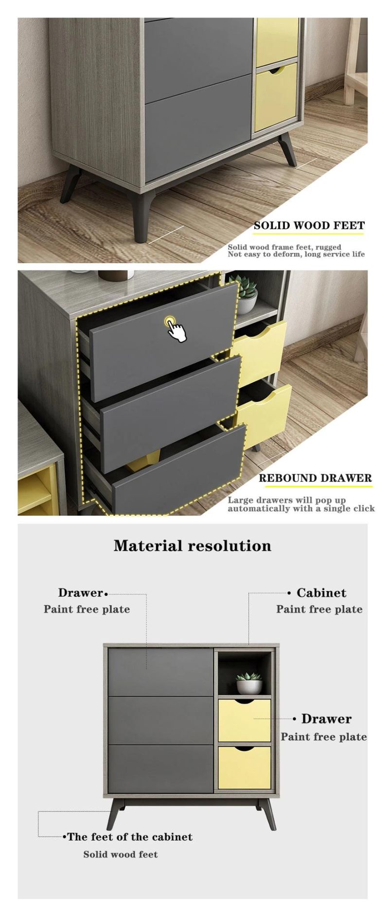 Fashion Home Cabinet Furniture MDF Drawer Sideboard Antique Retro High Console Cabinet