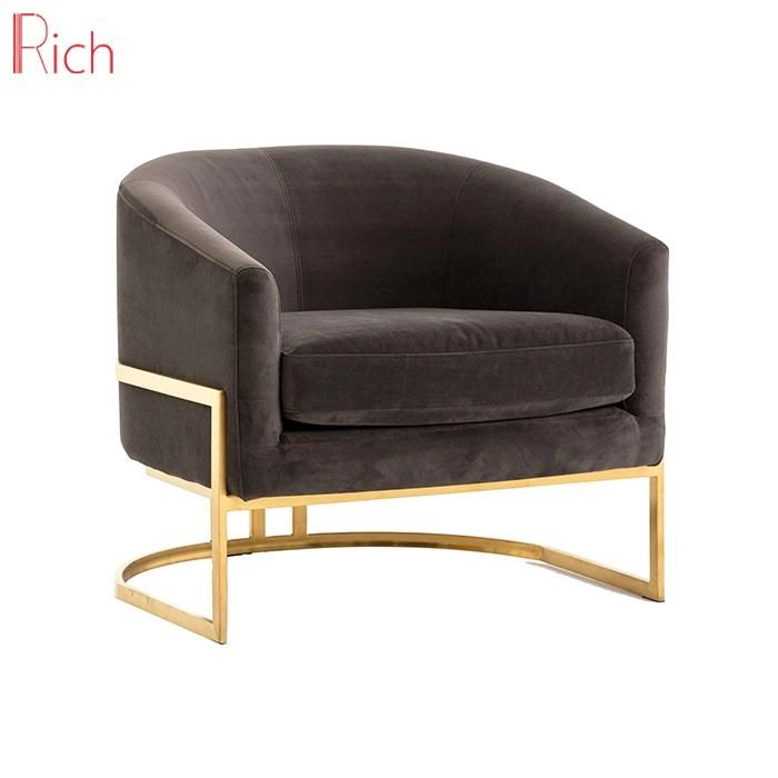 Modern Leisure Fabric Velvet Armchair Tub Chair with Golden Base for Living Room Furniture