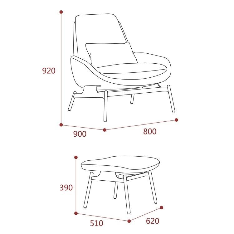 Modern Fabric Nordic Designer Lounge Leisure Sofa Chair with Footrest