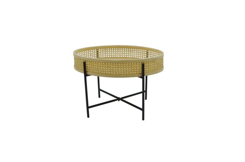 Ironwork Side Table with Rattan Woven Top