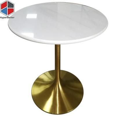 Wholesale Customized 60cm 2 Person White Fake Marble Table Top Metal Tulip Base