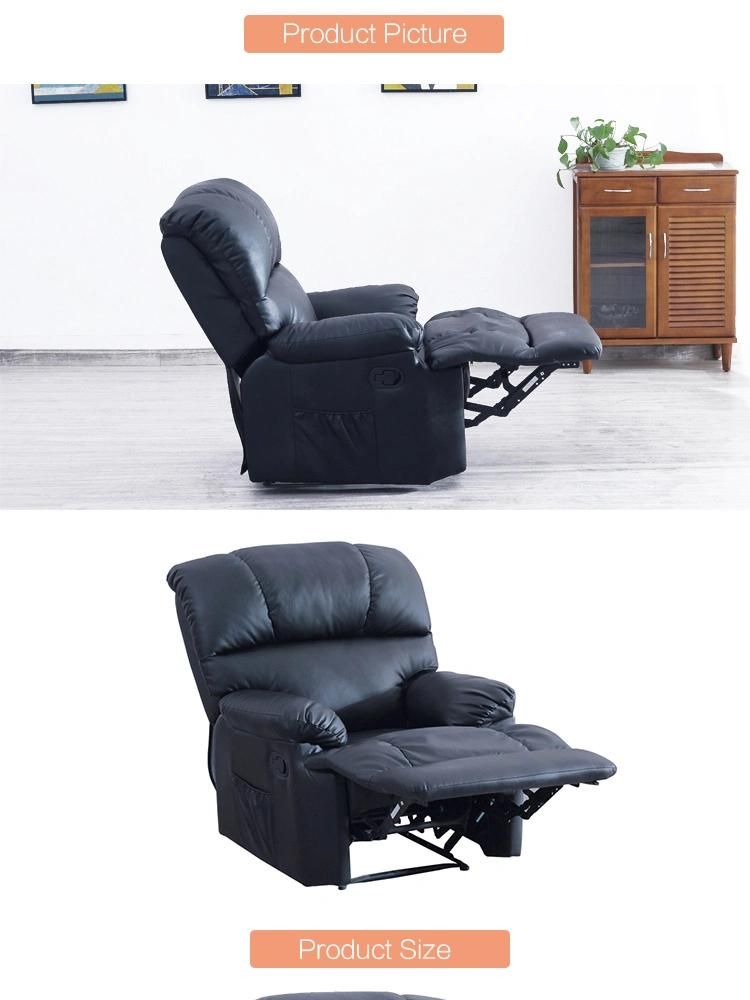 Luxury Style Black Leather Comfortable Upholstery Living Room Single Sofa Recliner