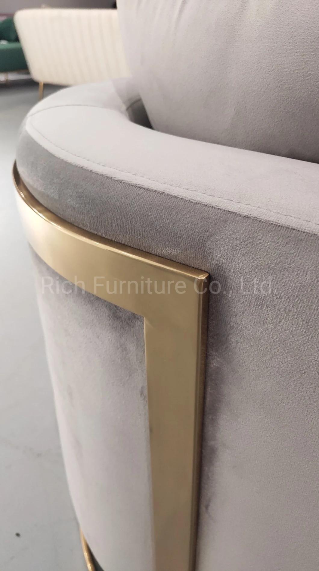 Luxury Modern Living Room Furniture Couch Fabric Velvet Cover Nordic Sofa with Golden Base