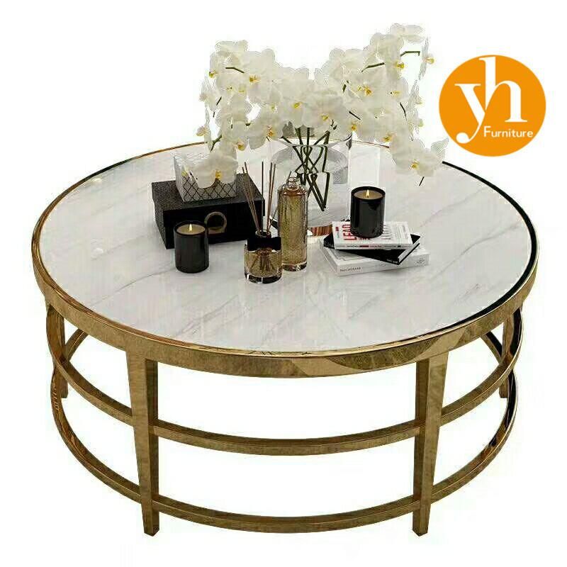 Chinese Modern Hotel Office Wood Bedroom Home Dining Living Room Furniture White Marble Top Metal Table Set