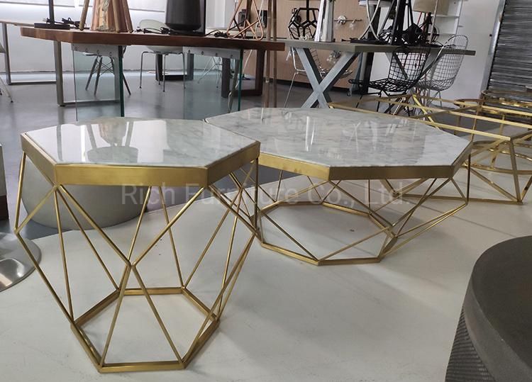 Marble Top Stainless Steel Golden Color Coffee Side Table