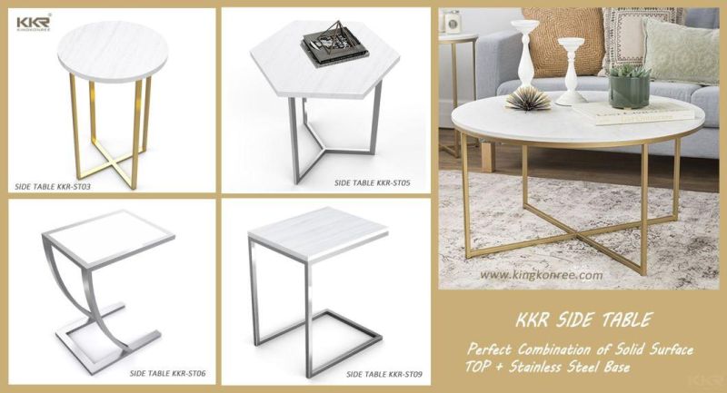 Artificial Stone Solid Surface Side Coffee Table with Stainless Steel Leg Frame (KKR-200218-6)