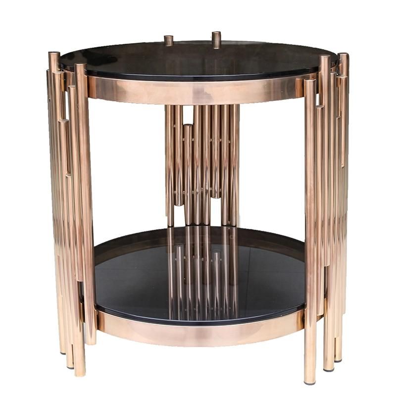 Black Tempered Glass Coffee Table with Rose Gold Frame