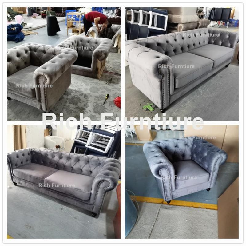 Classic Channel Deep Tufted Fabric Velvet Couch Chesterfield Sofa for Living Room Furniture Sets