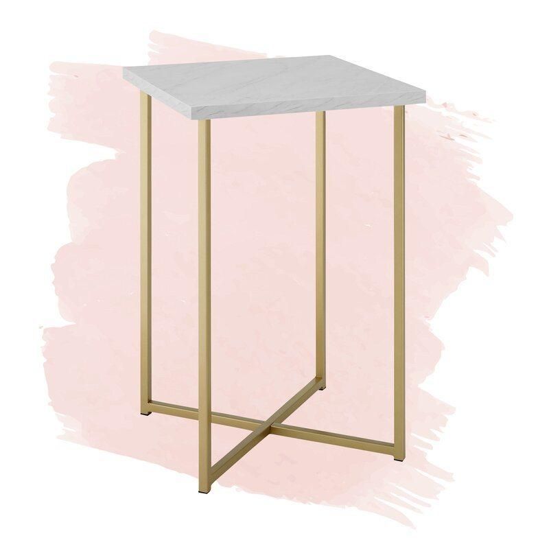 Modern Metal Wrap Faux White/Gold Accent Coffee Tables with Metal Base for Living Room