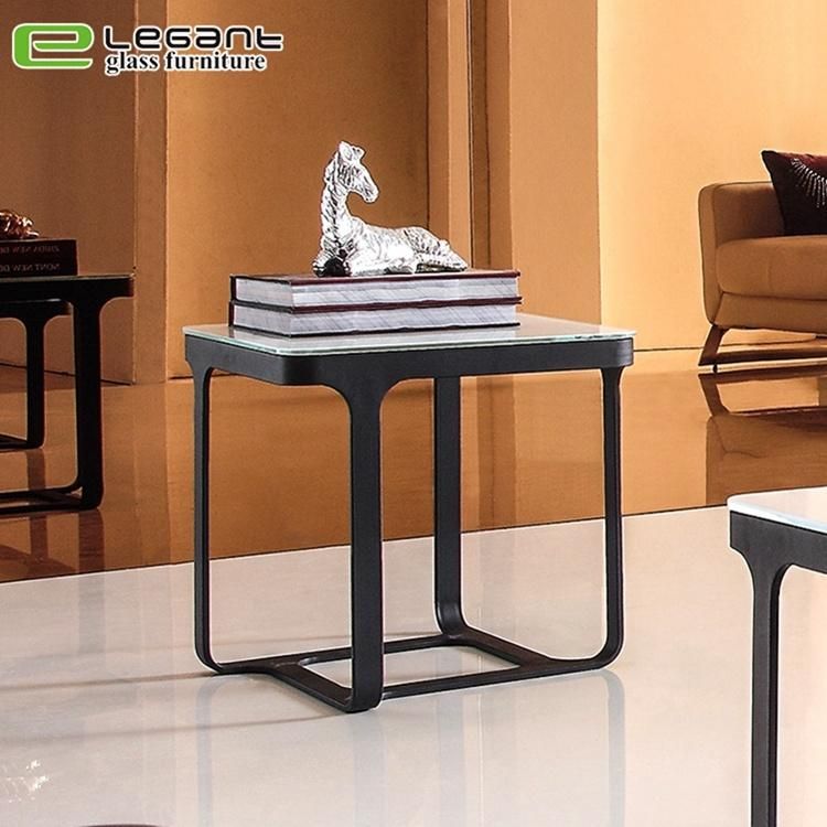 Modern Bent Glass Sofa Table with Stainless Steel Base