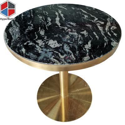 Wholesale Black Granite Coffee Table Round Black and Golden Trim Golden Leg