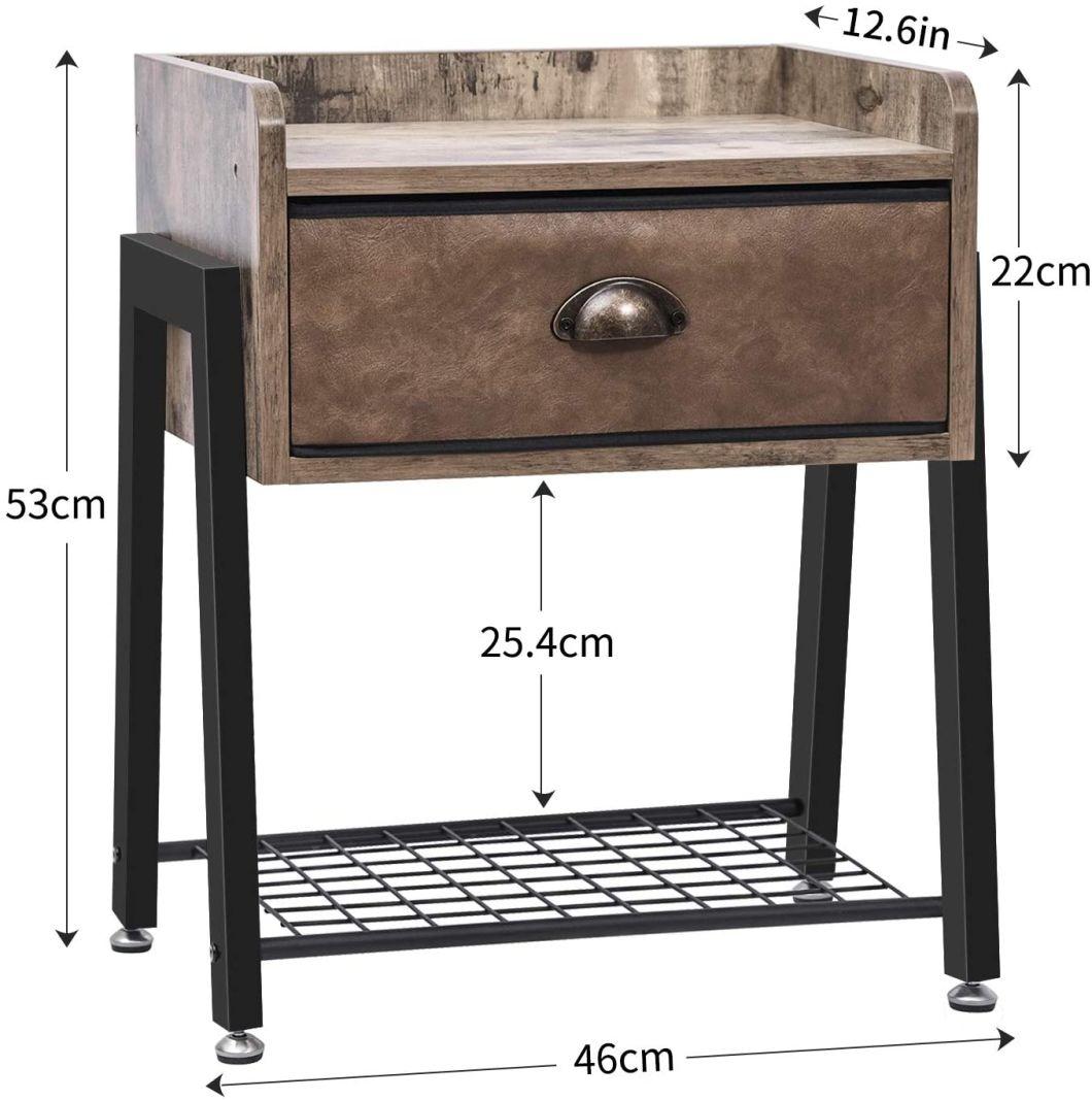 Industrial MID Century Brown Nightstand Rustic Side Table with Storage