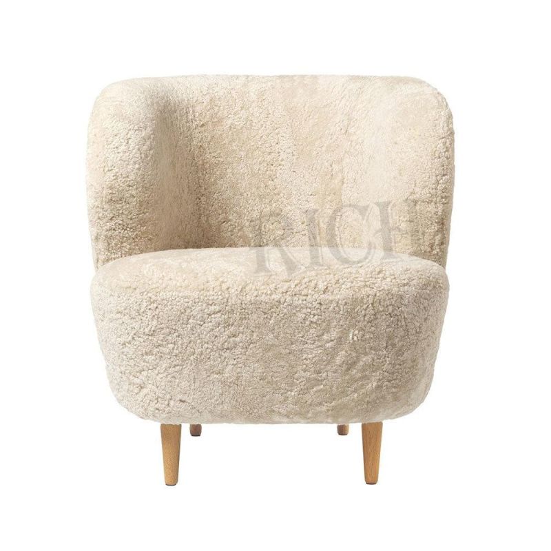 Sheepskin Furniture Lounge Leisure Accent Chair Modern Sofa Single Luxury Upholstery White Single Upholstered Leisure Chair