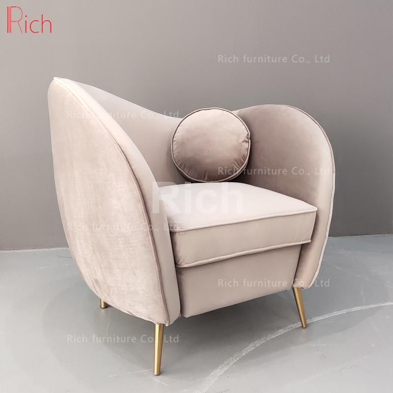 European Single Red Velvet Fabric Living Room Furniture Gold Stainless Steel Legs Sofa