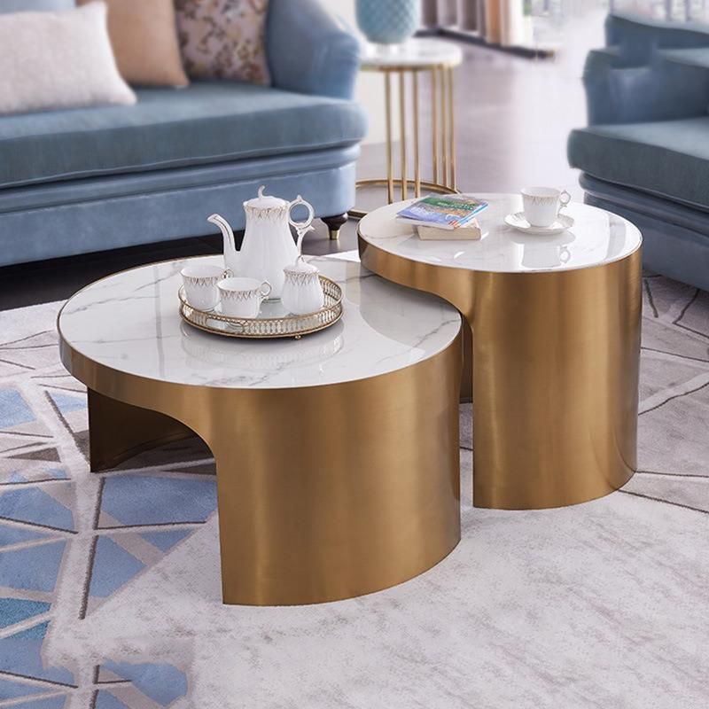 Modern Furniture Stainless Steel Marble Rock Plate Coffee Table Set