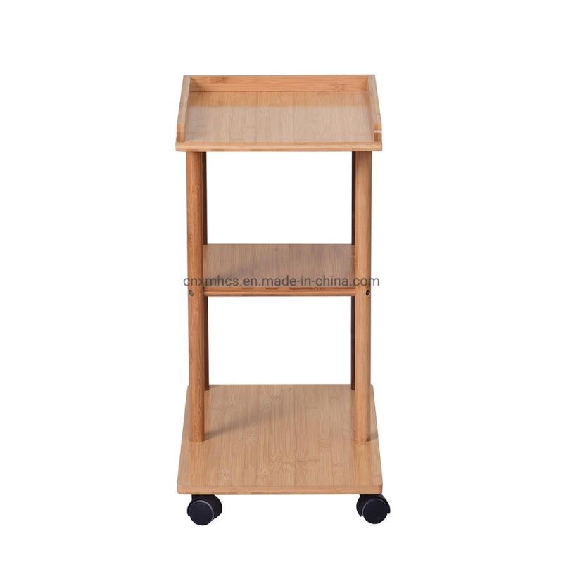 Living Room Sofa Bamboo Side Table Lower Floor Desk Bedside Table Stools Tea Coffee Table Storage Organizer Shelf with Wheel