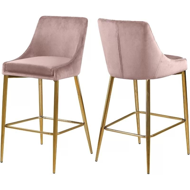 Luxury High Chair Bar Stool Gold Velvet Modern with Back