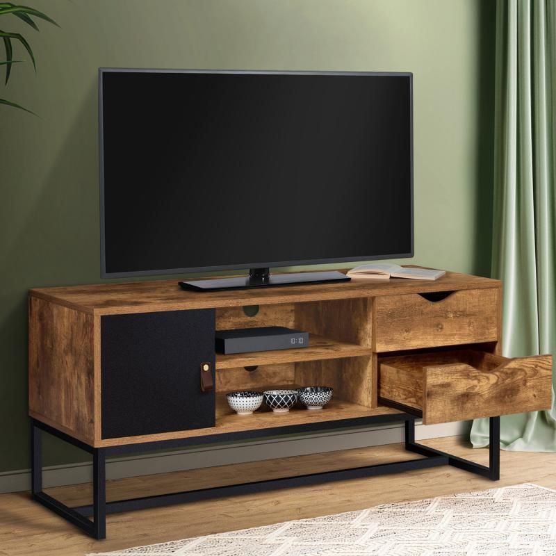 Industrial Style Double Color Matching Steel-Wood TV Stand Cabinet with Drawers 0370