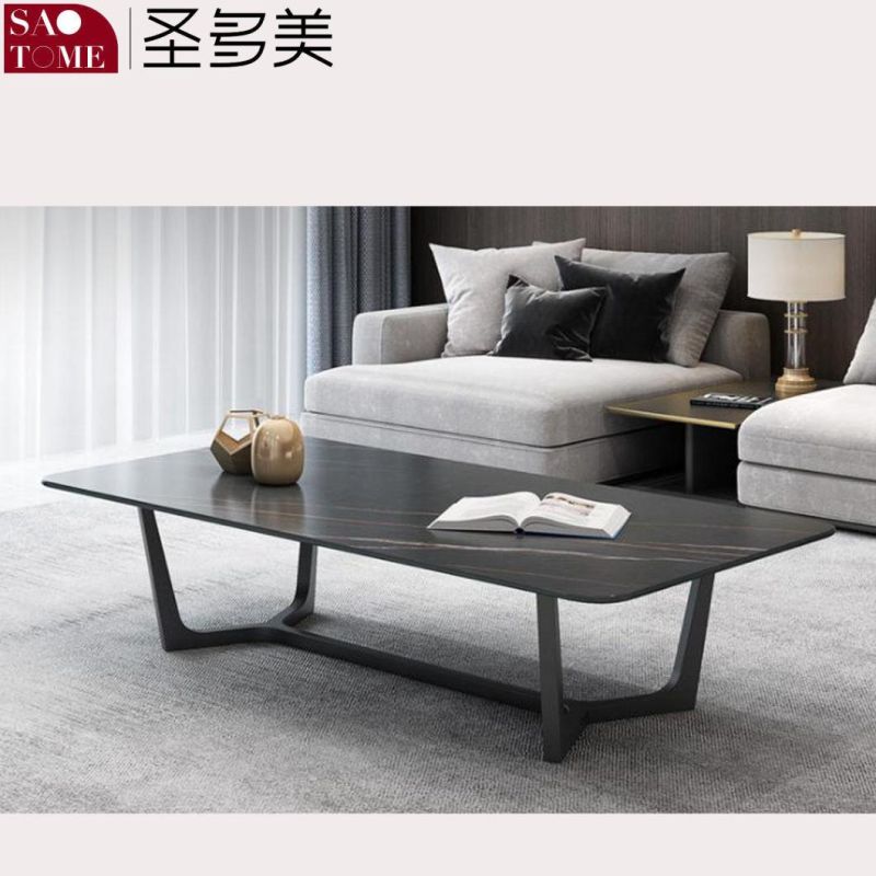 Simple Luxury Living Room Furniture L-Shaped Base Rectangular Slate/Marble Coffee Table