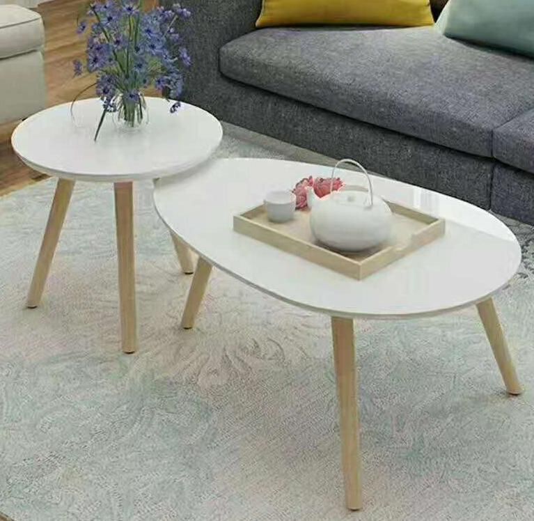 Modern Live Room Furniture Small Tables Round MDF + Beech Wood Coffee Table Set