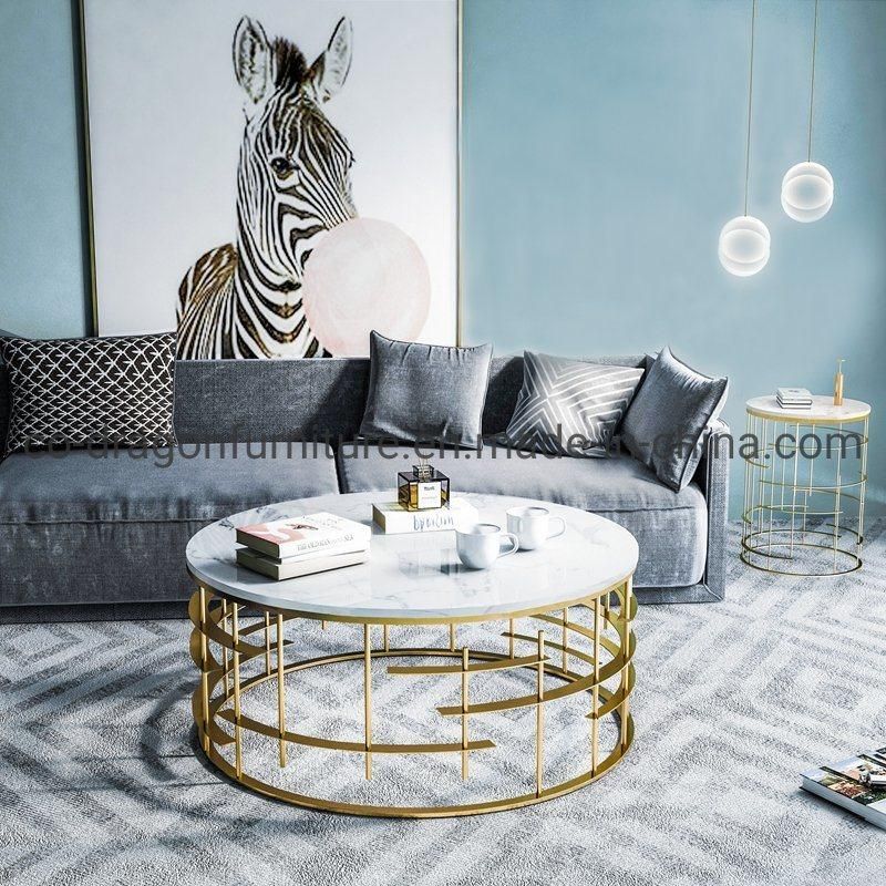 Luxury Home Furniture Gold Steel Coffee Table with Marble Top