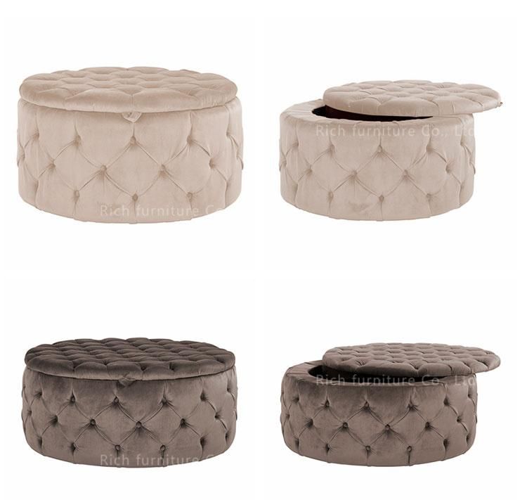 Circle Deep Buttoned Tufted Stool Upholstered Footstool Round Storage Velvet Tufted Ottoman