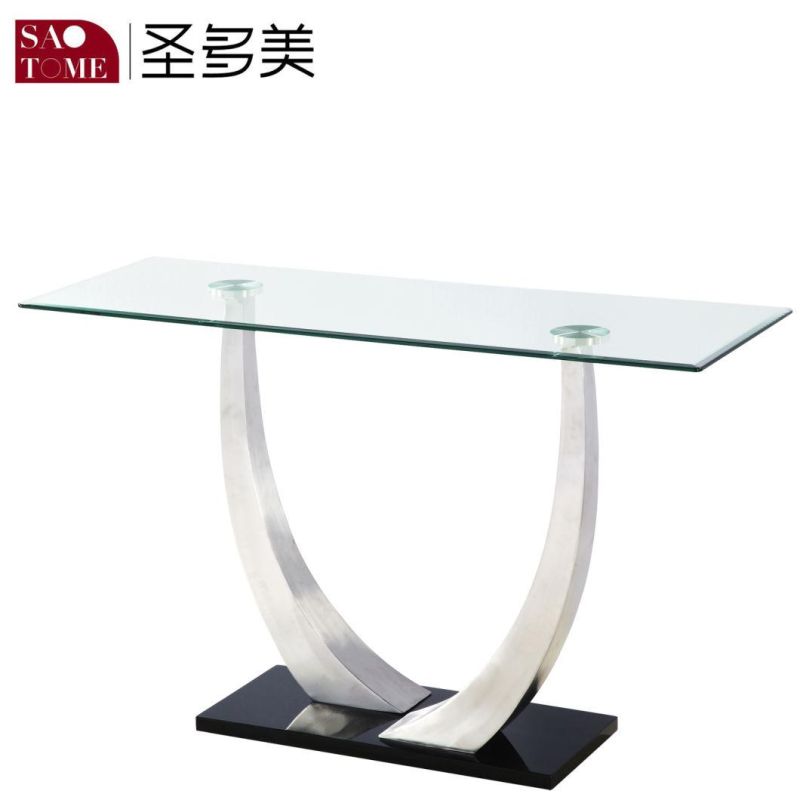 Modern Living Room Furniture Clear Glass High Gloss Black MDF Lamp Table