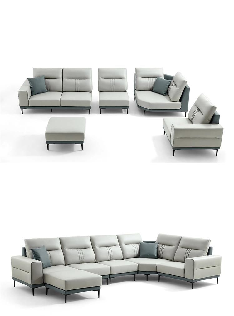 High Quality New U-Shaped Sofas Furniture Modern Fabric Genuine Leather Sofa Set Tbs061