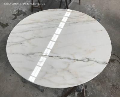 Chinese Natural Stone Granite/Quartzite Countertops Calacatta Oro White Marble Round Table Tops for Hotel Guest Room Furniture Decor