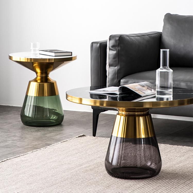 Living Room Coffee Table Stainless Steel Frame in Golden Color Tempered Glass Base Side Table