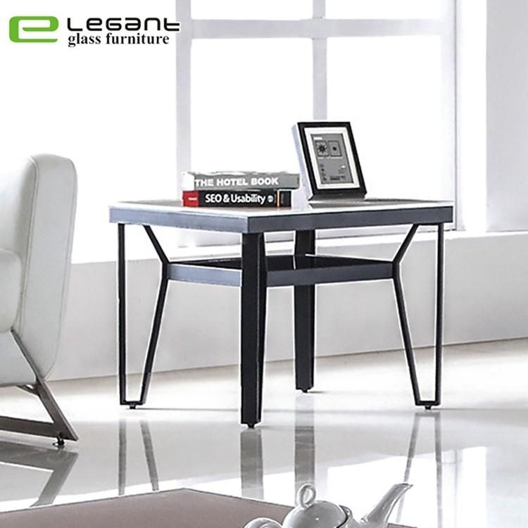 Small Square Tempered Glass Side Table with Stainless Steel Frame