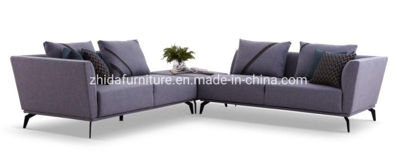 Zhida Customized OEM Home Furniture Supplier Modern Villa Living Room Modular Fabric L Shape Sectional Sofa with Ottoman for Hotel Reception Area