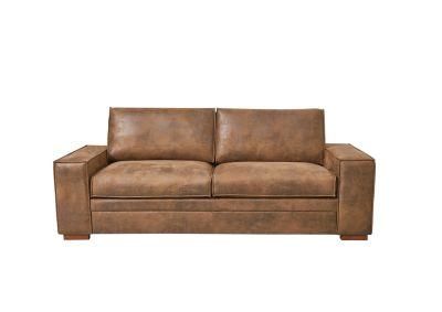 Vintage Retro Industrial Brown Couch Furniture Leather PU Cover Sofa with Wood Legs