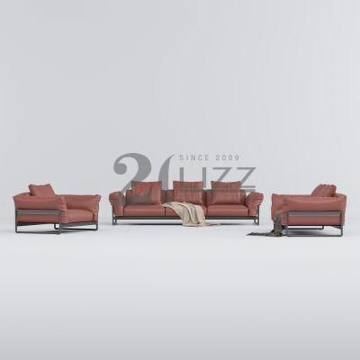 Nordic Stylish Design Black Metal Legs Sofa Furniture Modern Luxury Real Leather Sofa Set