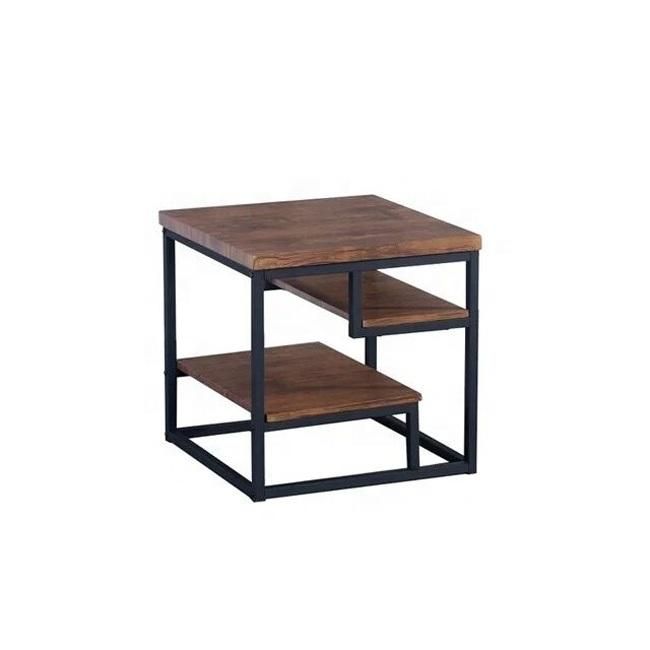 Walnut Wood Veneer Metal Storage Light Wood Coffee Table for Living Room