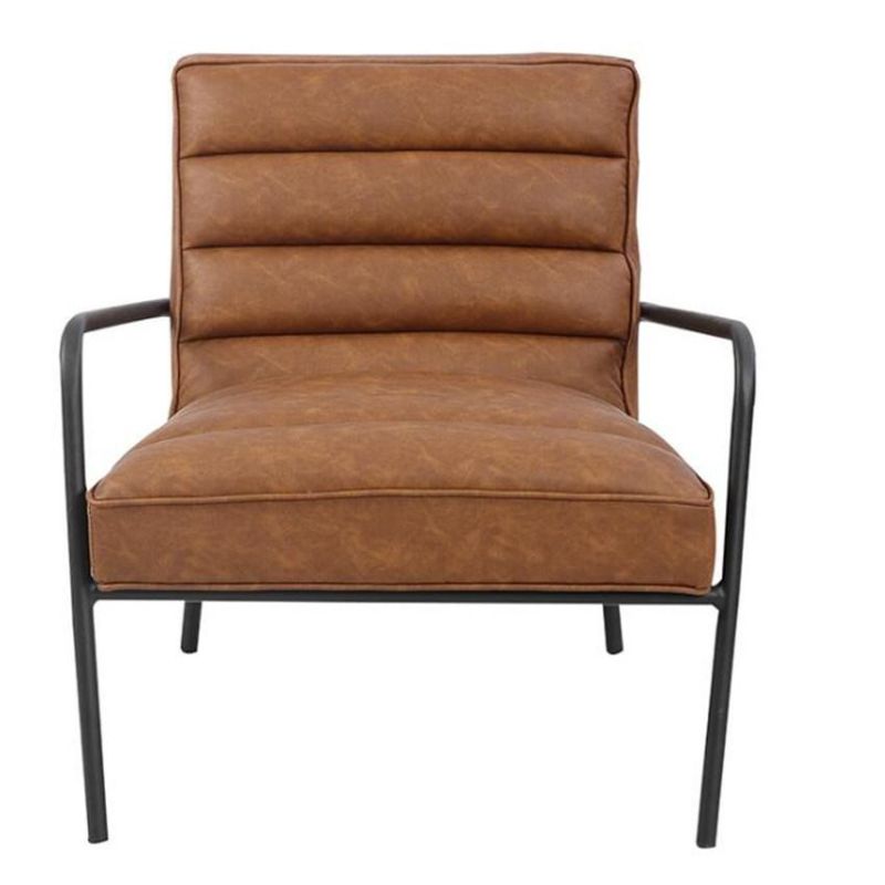 PU or Genuine Leather Armchair with Metal Legs and Armrest for Living Room