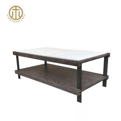 White Marble Tabletop Wooden Multifunctional Tea Table Classical Coffee Table