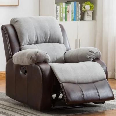 Microfiber Fabric with Leather Sofa Home Furniture Manual Recliner Sofa Functional Leisure Single One Seat Sofa Living Room Sofa