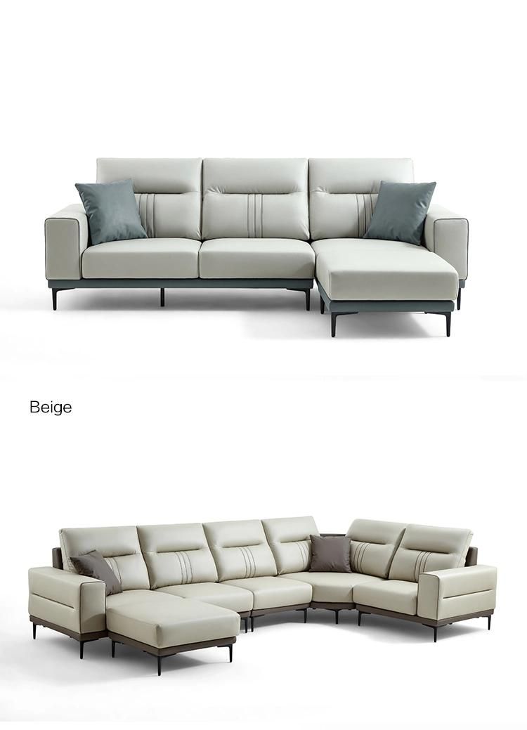 High Quality New U-Shaped Sofas Furniture Modern Fabric Genuine Leather Sofa Set Tbs061