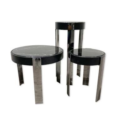 Modern Living Room 3PCS 1 Set Coffee Table Black Natural Marble Round Coffee Table Set Furniture Hotel Furniture