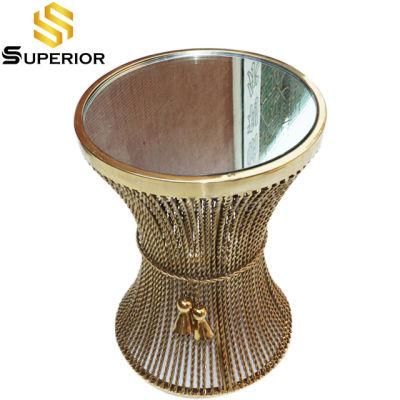 Luxury Mirrored Glass Small Side Table of Golden Metal Base