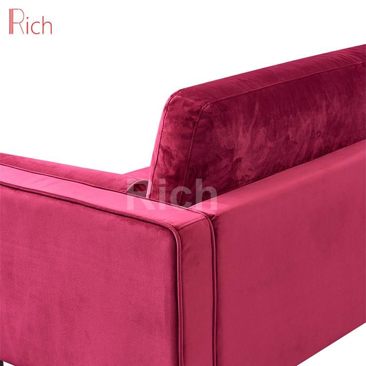 Modern Furniture Living Room Red Fabric Velvet Covers Sofa Design